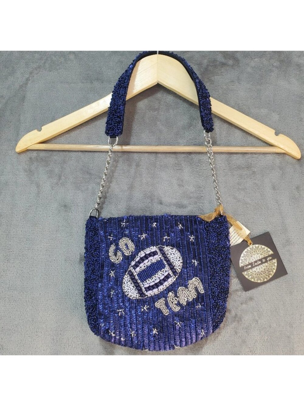 Handmade In India Beaded Viral Football Go Team Bag Game Day Sports Stadium New